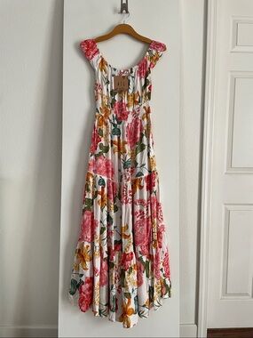 ATL Tiered High Fitted Waist Flowy Long Midi Floral Dress NWT